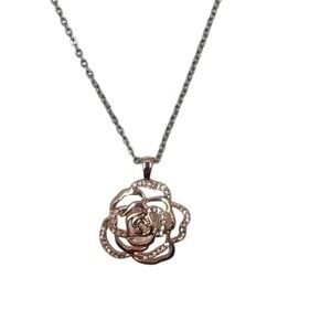 Lia Sophia Blushing Rosette Rose Gold Tone Flower Silver tone chain necklace‎